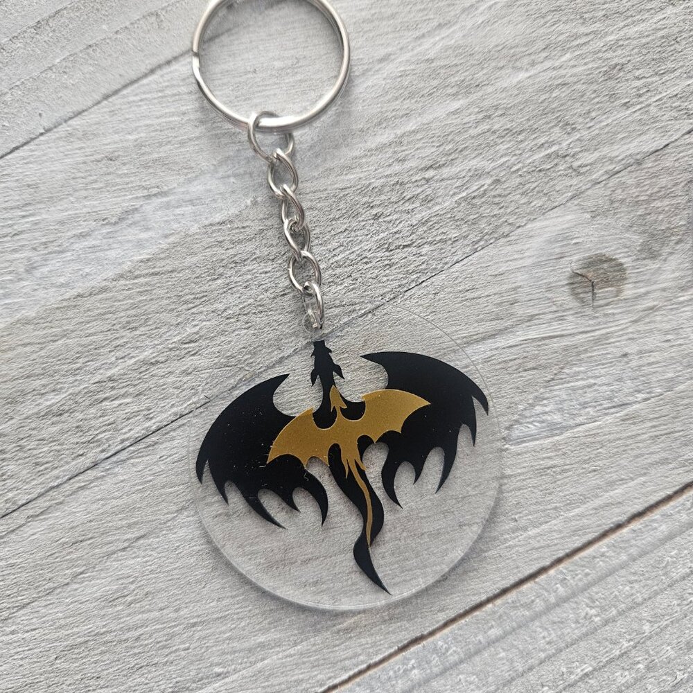 Dragon Keychain with Black and Gold Design